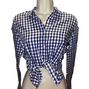 UNTUCKit Belleza Blue White Check Button Down Shirt Womens Size 12 NWT‎